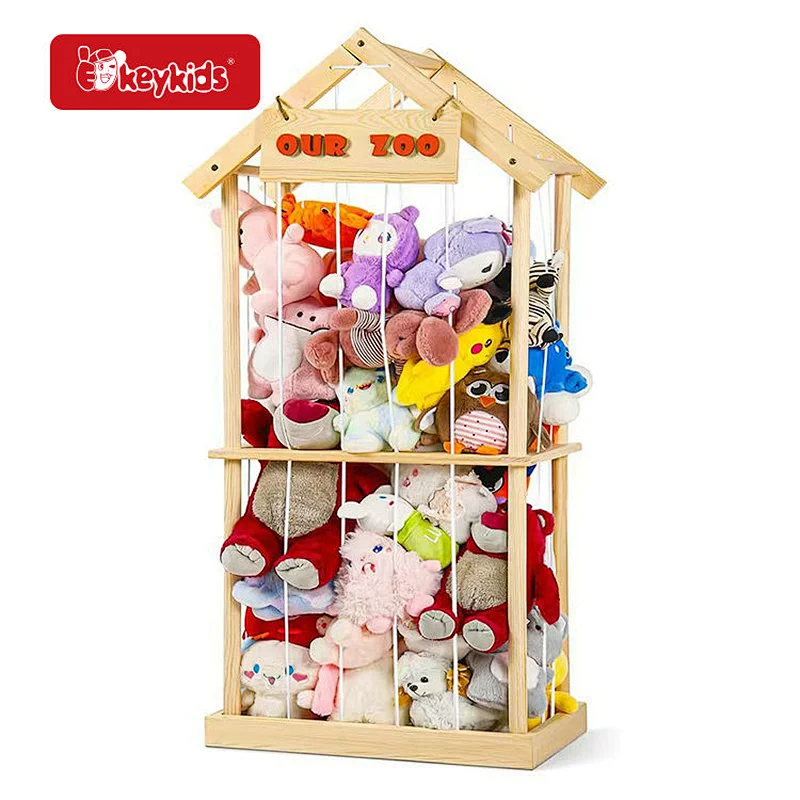Wooden Zoo Toy Storage Rack- Multi-Layer Rotating Organizer for Stuffed Animals & Plush Toys W08C406